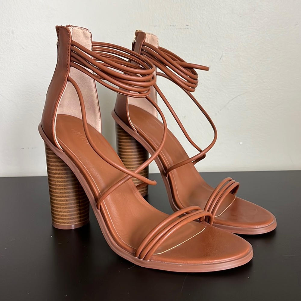 Brown Lace-Up Heels -